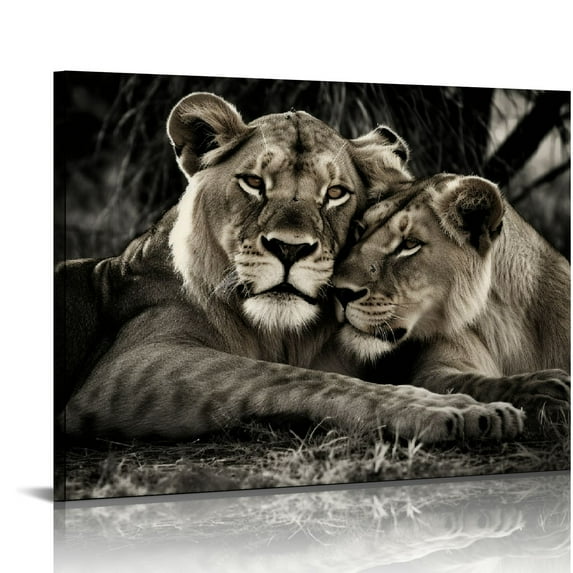Nawypu Large Lions Canvas Art Cub Pictures Print Black And White Wild Animal Painting Home Decor For Living Room Bedroom