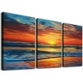 thumbnail image 1 of Nawypu  Large Ocean Wall Art Wave Painting Sunset Canvas Beach Pictures Modern Horizontal Landscape Giclee Artwork for Living Room Bedroom Home Kitchen Office 12''x16''X3 Panels, 1 of 4