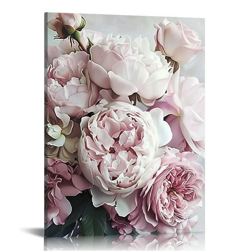 Nawypu Large Peony Flower Canvas Wall Art Pink Rose Poster Abstract ...