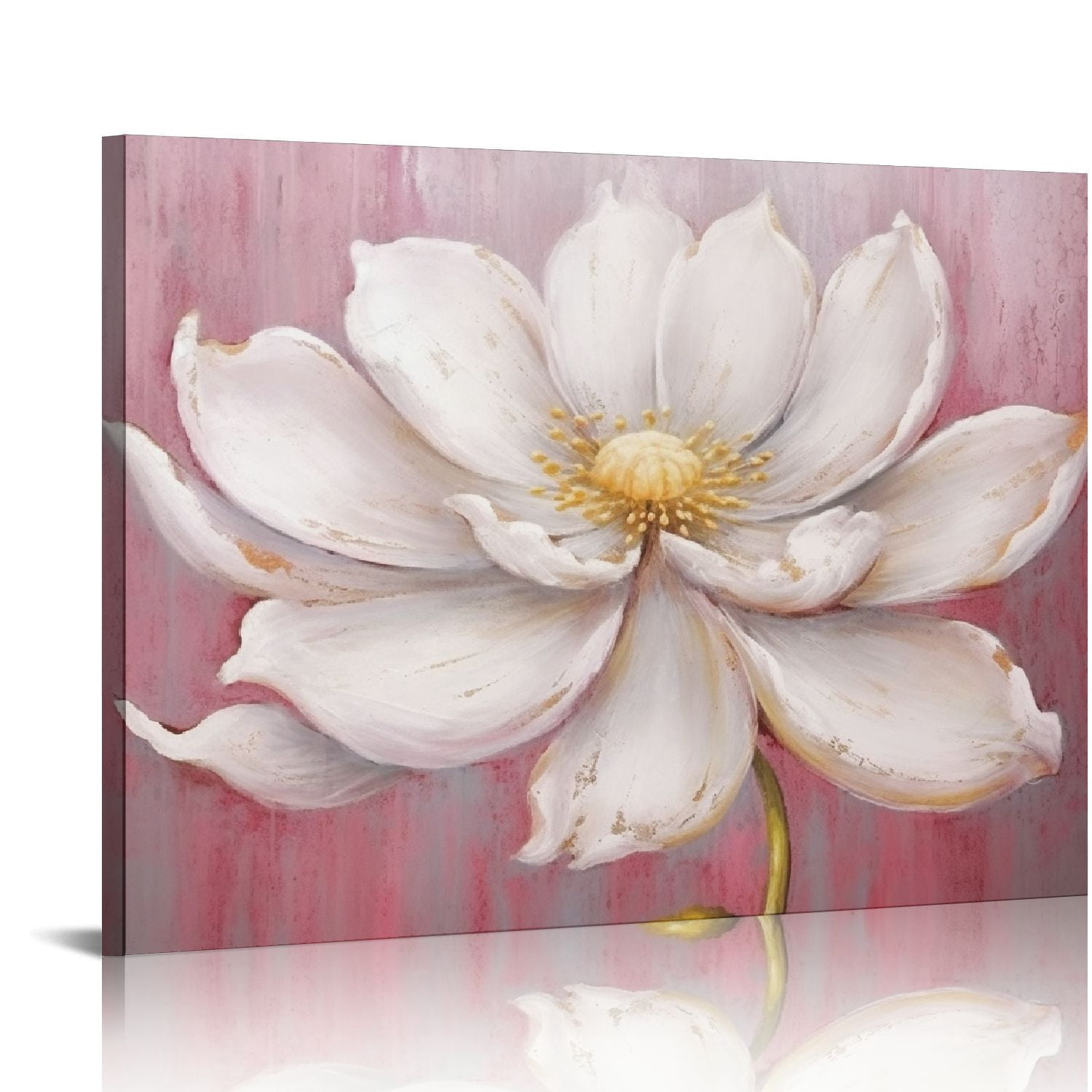 Nawypu Large Pink Lotus Flower Wall Art Abstract Golden Floral Painting ...