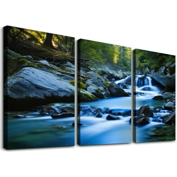 Nawypu Large Size Peaceful Dreamlike Waterfall Artwork Modern Nature Landscape Art Painting Picture Print Art Work for Walls Hotel Bedroom Interior Wall Decor 12''x16''X3 Panels
