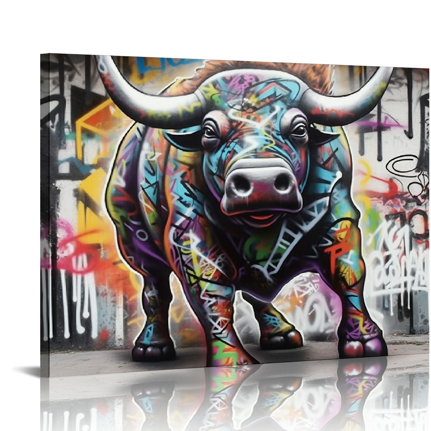 Nawypu Large Street Charging Bull Canvas Wall Art Abstract Motivationa