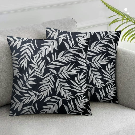 CMMY Leaf Art Pattern Throw Pillow Covers for Couch Bed Sofa Living Room Leaves Cushion Cases Soft Decorative Art Home Decor Set of 2 Navy Blue White