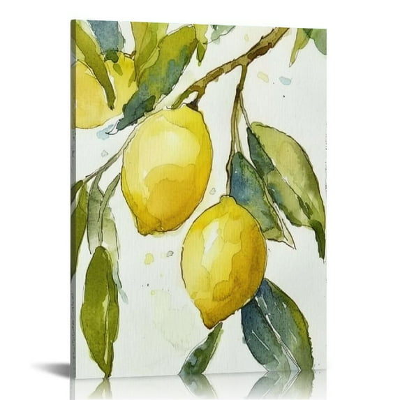 Awypu Lemon Painting Watercolor Print Botanical Art Print Kitchen Wall Decor Poster Yellow Green Wall Art Lemons Home Decor Vintage Sign Room Home Decor Signs