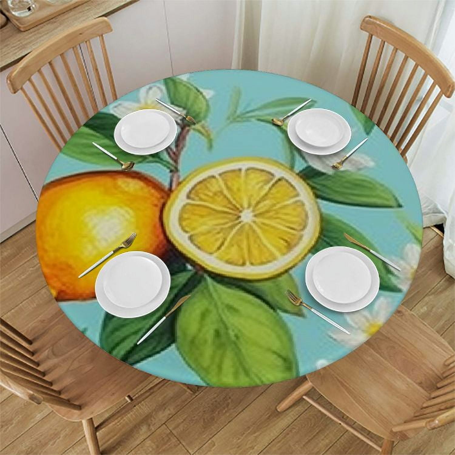 Nawypu Lemon Tablecloth Circle Outdoor Waterproof Fabric Tablecloth