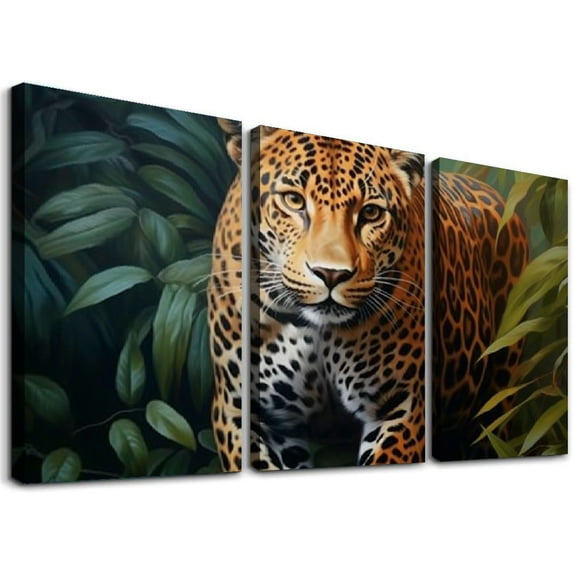 Nawypu Leopard Realistic Jungle 12 Canvas Art - Home Decor Wall Art Print Poster Painting Large 12''x16''X3 Panels
