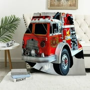 Nawypu Lightweight Warm Luxury Throw Blanket Fannel Bed Blanket Big Fire Truck Safety Rescue Team Engine Cartoon Print Super Soft Reserviber Blanket for All Season Bed Couch Sofa White