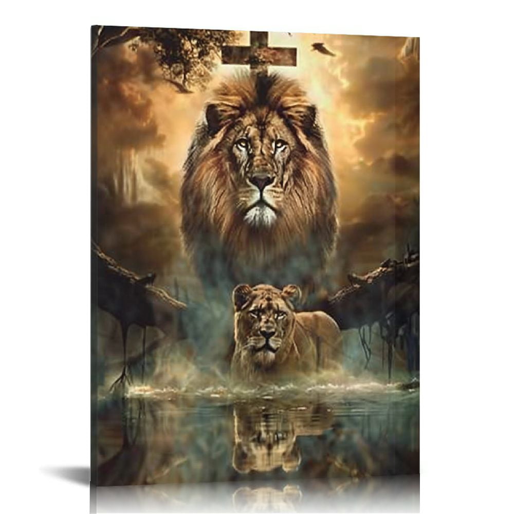 Nawypu Lion And Lamb Wall Art Vintage Framed Artwork Lion Of Judah Wall Art  Canvas Abstract Painting Christian Posters Decorations For Bedroom Framed -  Walmart.com, image size:1000x1000