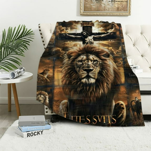 Nawypu Lion Blanket for Men Lion Throw Blanket Soft Cozy Warm Fuzzy Lion Bedroom Decor Blanket Gifts for Men Women Couch Sofa Bed