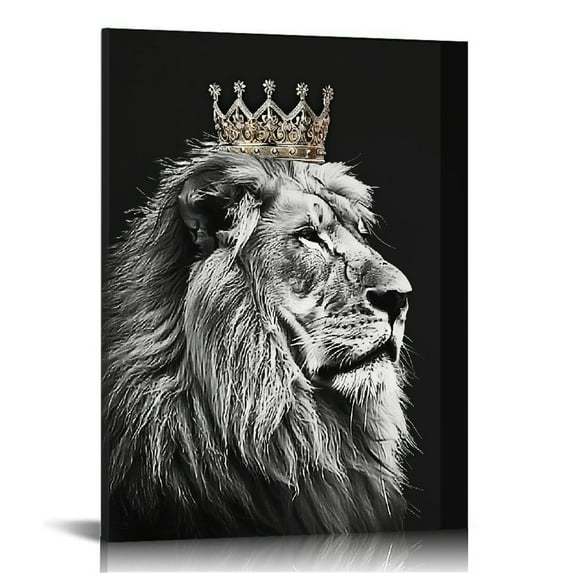 Nawypu Lion Family Canvas Wall Art King Lion and Lioness Picture Painting Black and White Lion with Gold Crown Picture Artwork for Bedroom Living Room Office Decor