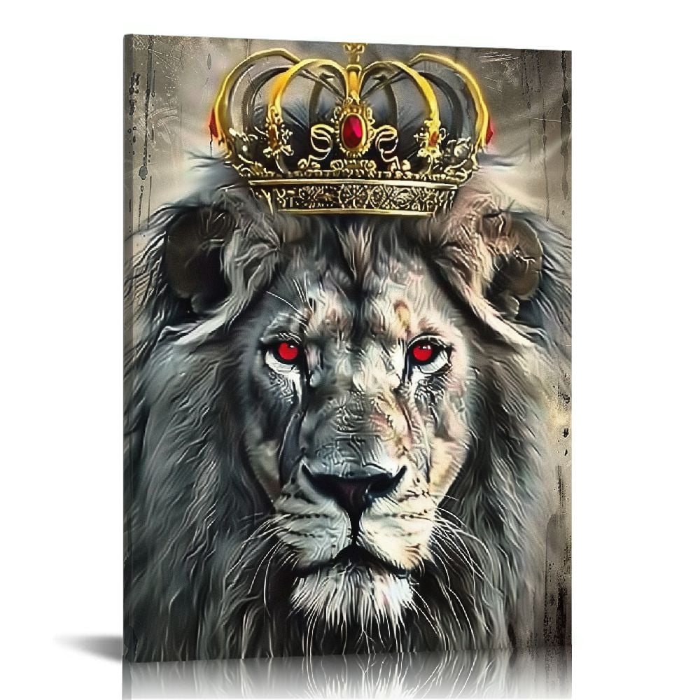 Nawypu Lion King Animal Canvas Wall Art Lion and Lioness Gold Crown ...