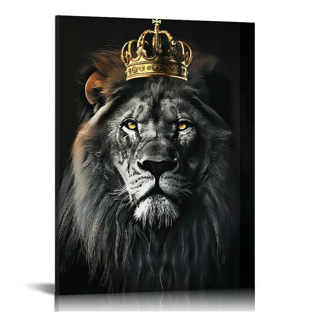 Nawypu Lion King with Gold Crown Canvas Wall Art Black and White ...