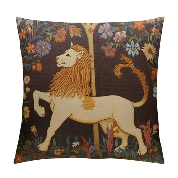 Nawypu Lion Pattern Pillow, Unicorn Pillow, Animal Print Pillow Cover, Olive Green Pillow Cover, Decorative Floral Pillow Cover, Boho Throw Pillow Cover,Square Pillow Cover