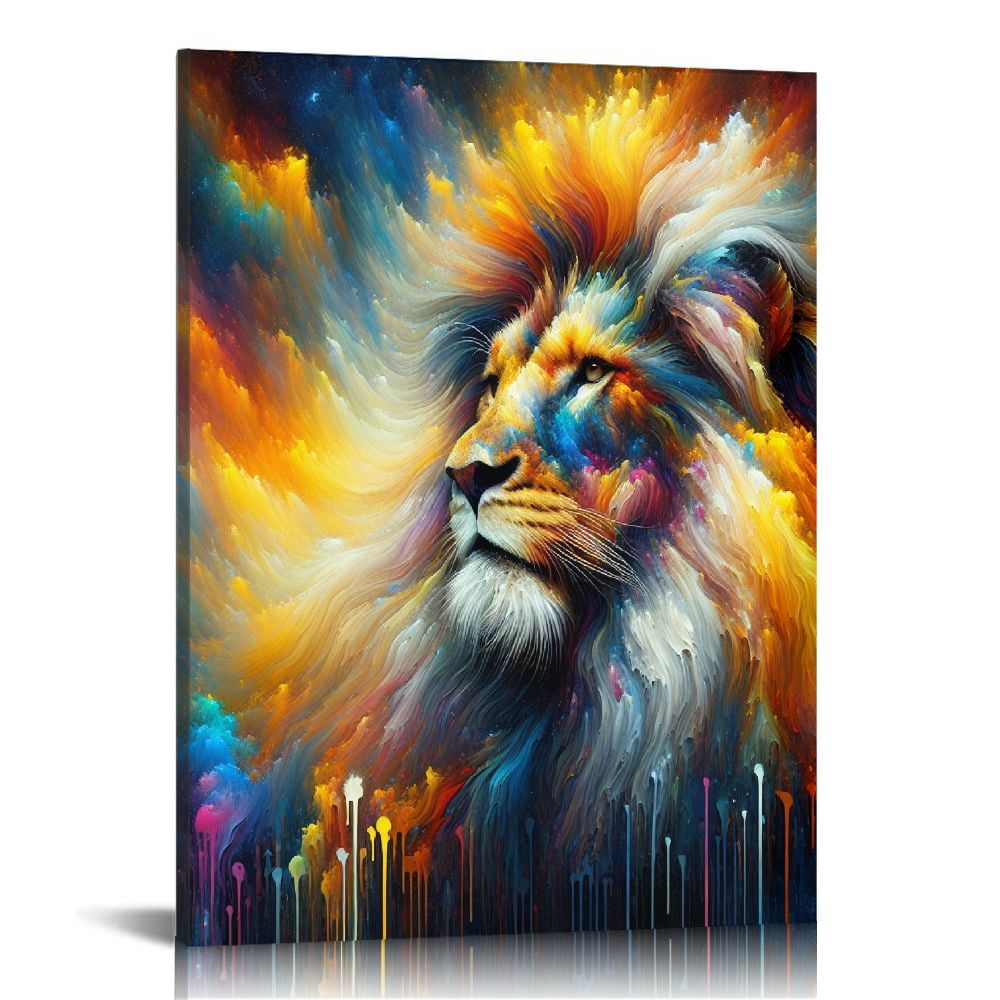 Nawypu Lion Picture Wall Decor Colorful Animal Canvas Wall Art Abstract ...