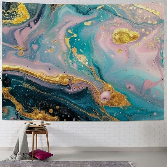 Nawypu Liquid with Marbled Blue and Pink Marble Gold Rose Pink Golden Acrylic Art Blue Art Nature Home Decorations for Living Room Bedroom Dorm Decor