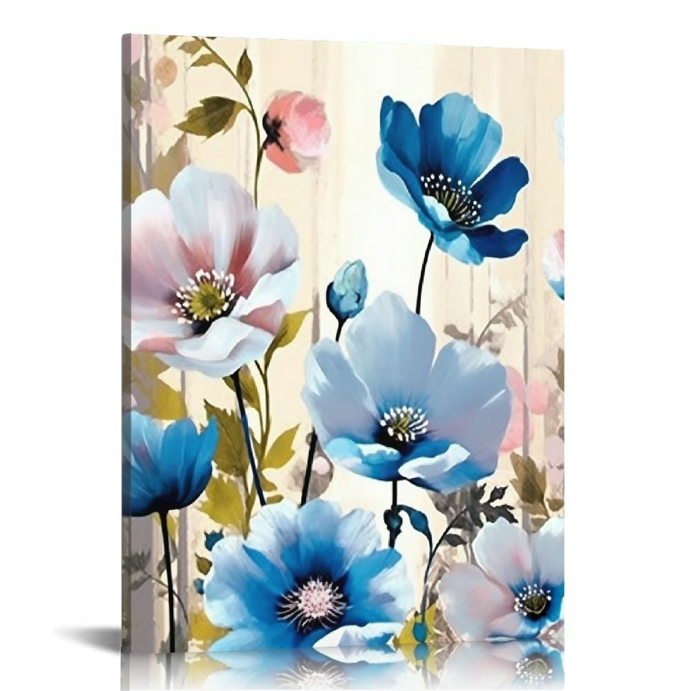 Nawypu Lotus Flower Canvas Wall Art for Living Room White and Indigo ...