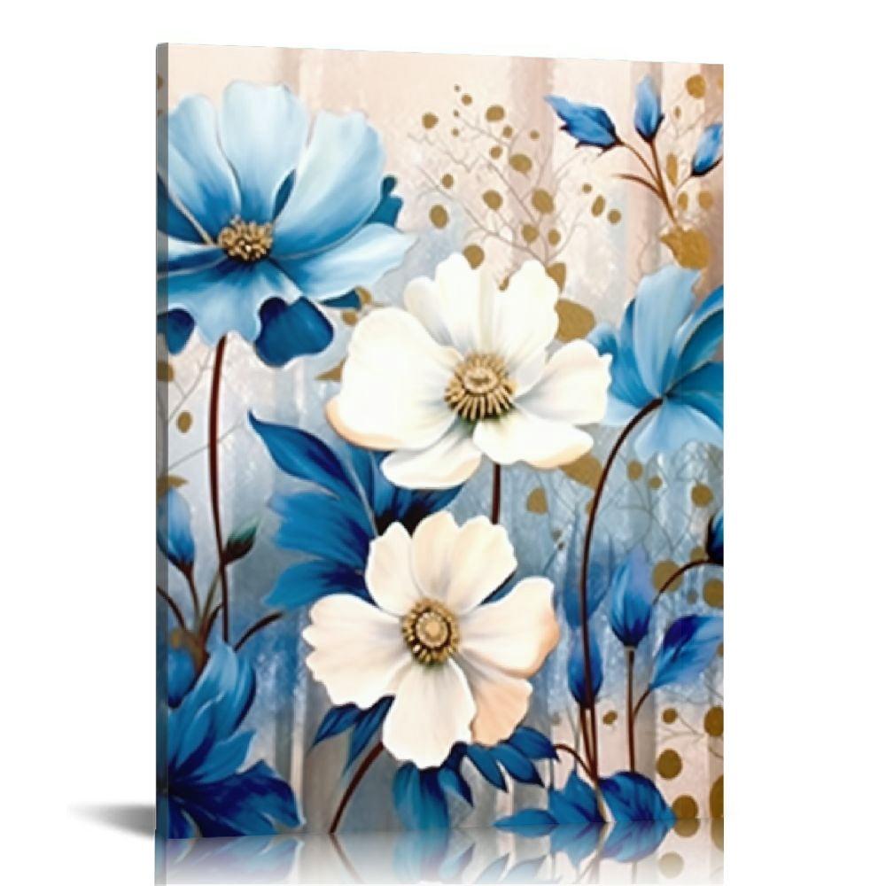 Nawypu Lotus Flower Canvas Wall Art for Living Room White and Indigo ...
