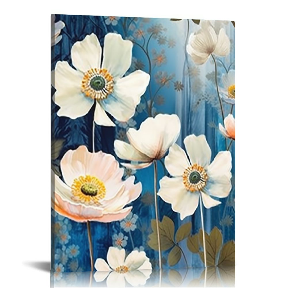 Nawypu Lotus Flower Canvas Wall Art for Living Room White and Indigo ...