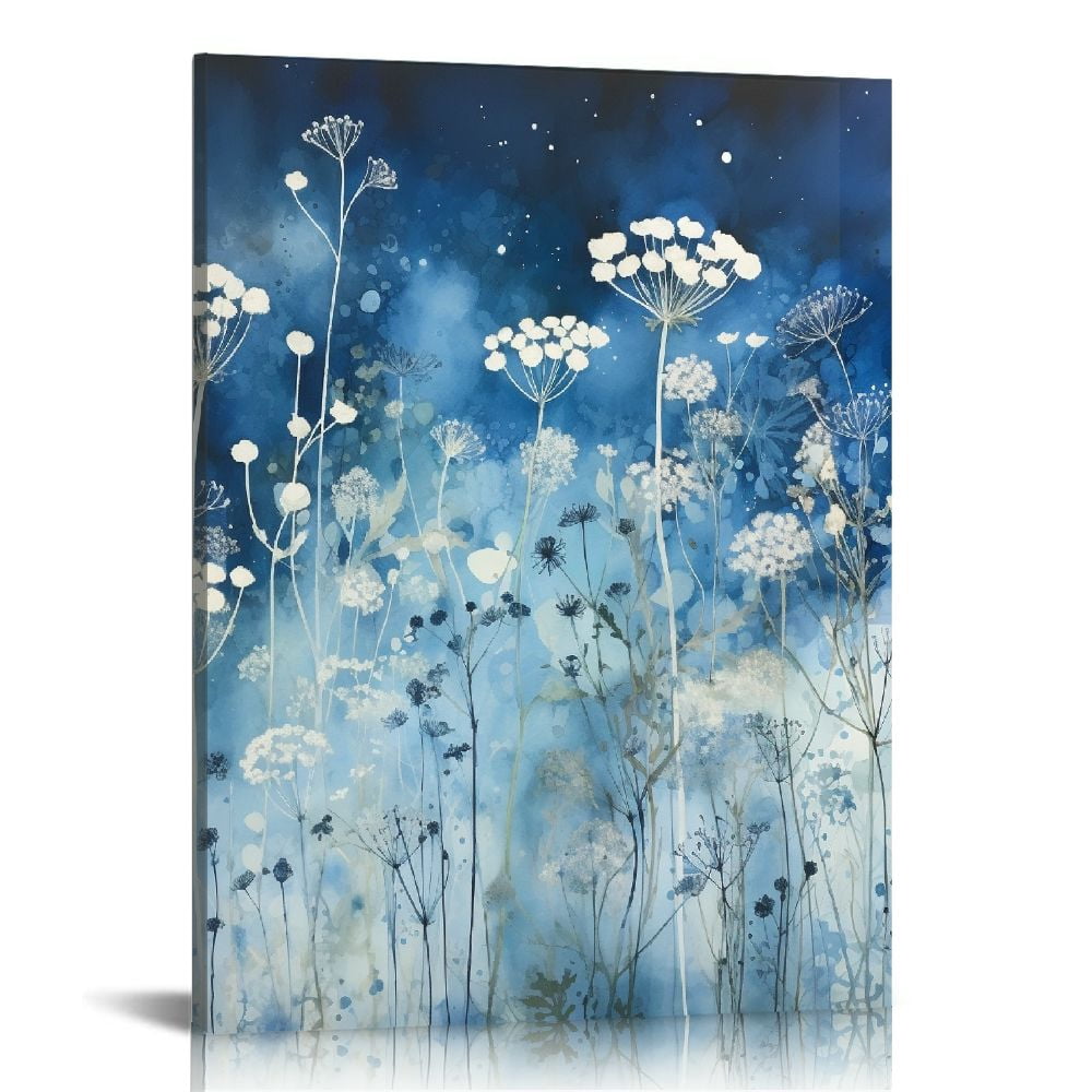 Nawypu Lotus Flower Canvas Wall Art for Living Room White and Indigo ...