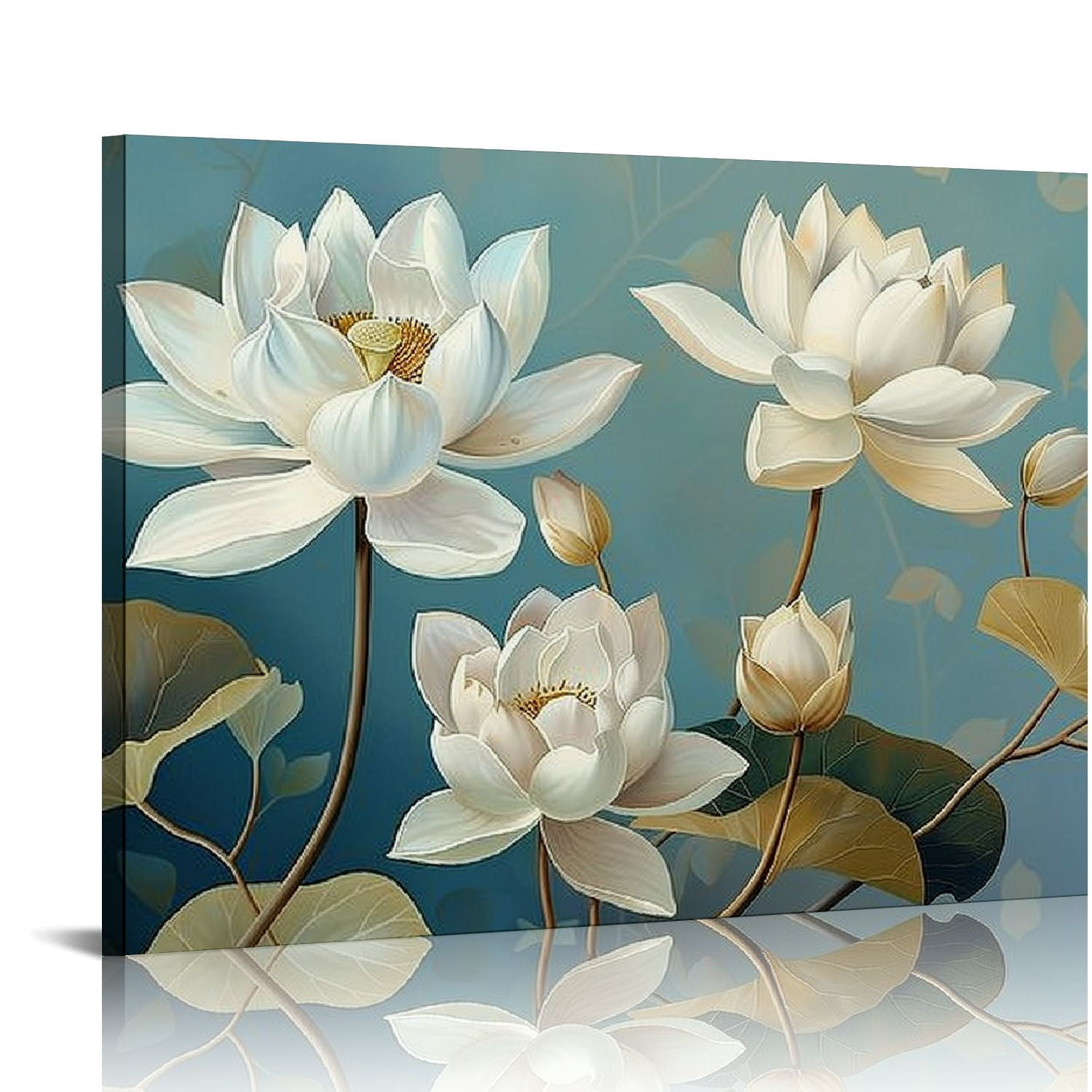 Nawypu Lotus Flower Canvas Wall Art Zen Picture Wall Decor White Water ...