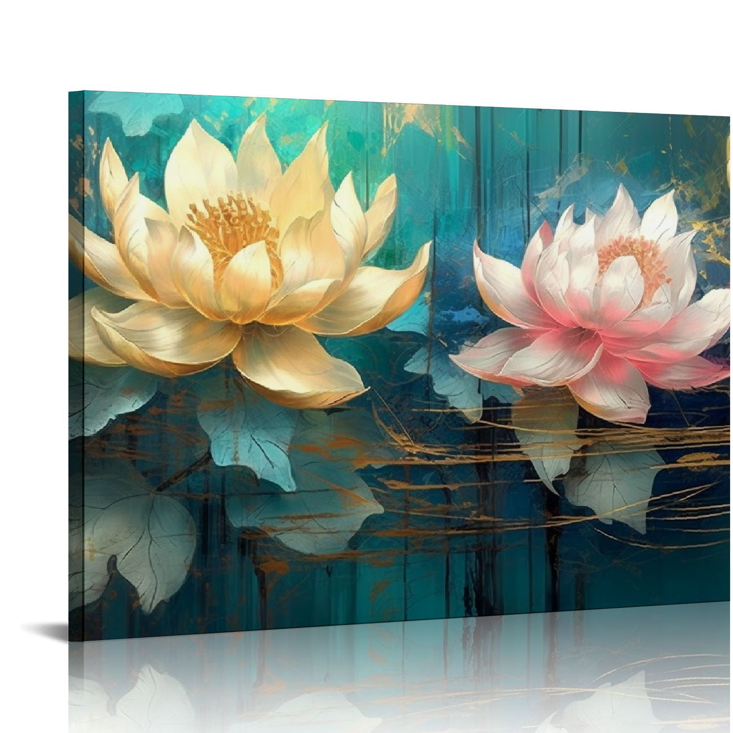 Nawypu Lotus Flower Wall Art for Living Room, Floral Canvas Print ...