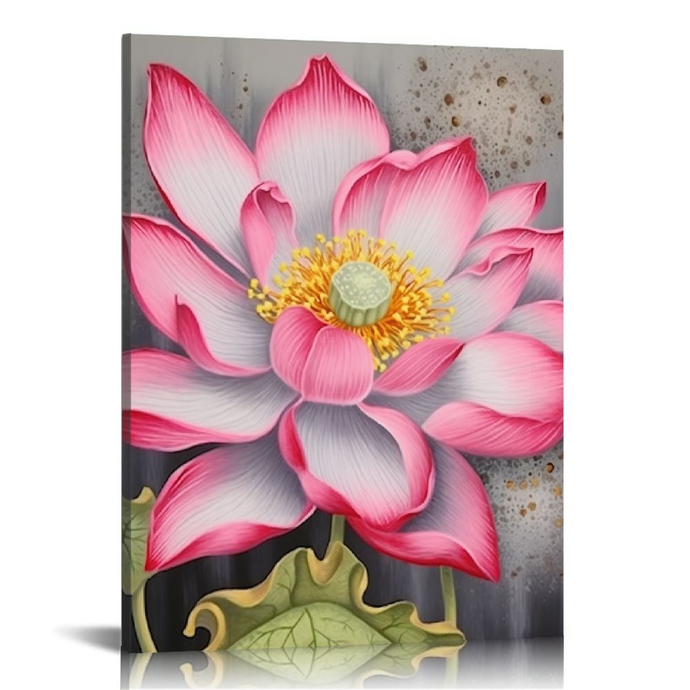 Nawypu Lotus Flower Wall Decor Pink Golden Flower Painting Canvas ...