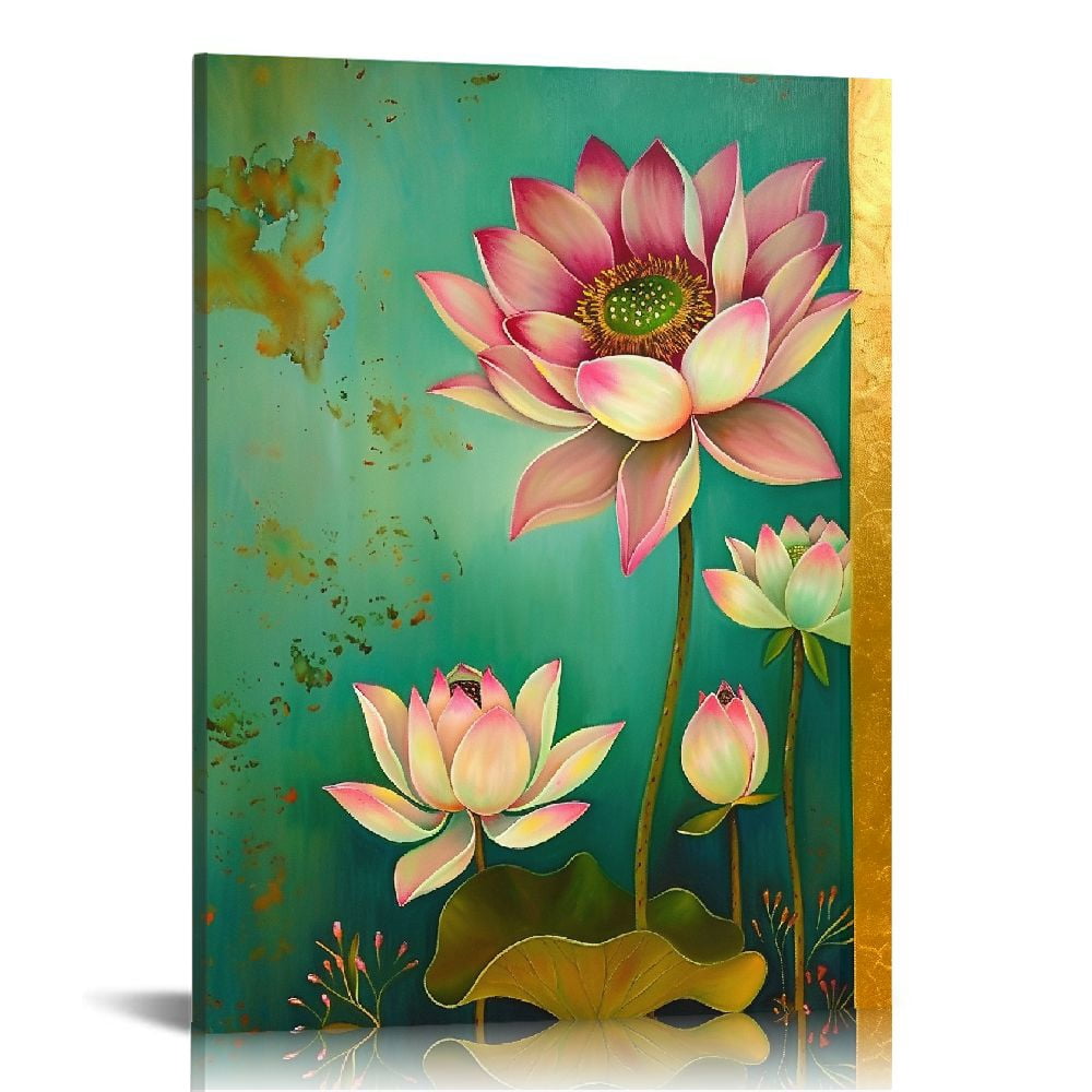 Nawypu Lotus Water Lilies Wall Art Canvas Print Decoration Artwork Pink ...