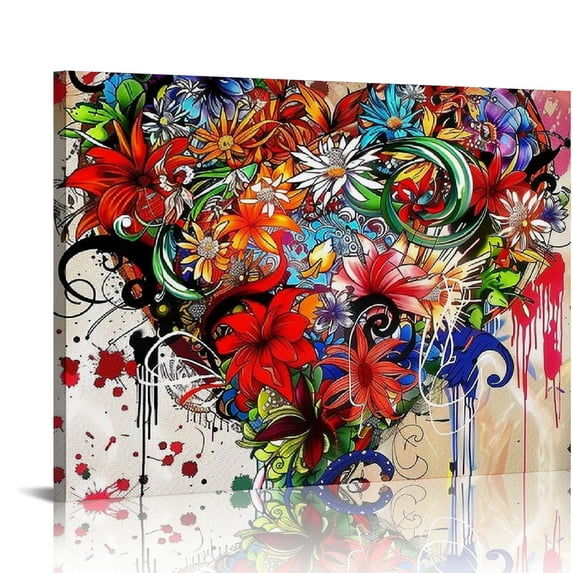 Nawypu Love Heart Canvas Wall Art Abstract Romantic Artwork Flower Floral Picture Print for Bedroom Vintage Paintings Framed and Stretched Ready to Hang