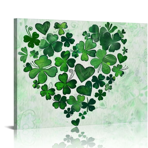 Nawypu Love Shamrock Wall Art for Living Room/Bedroom, Canvas Bathroom Decor Wall Art Kitchen Office Framed Wood Picture, St. Patrick's Day Irish Clover Spring