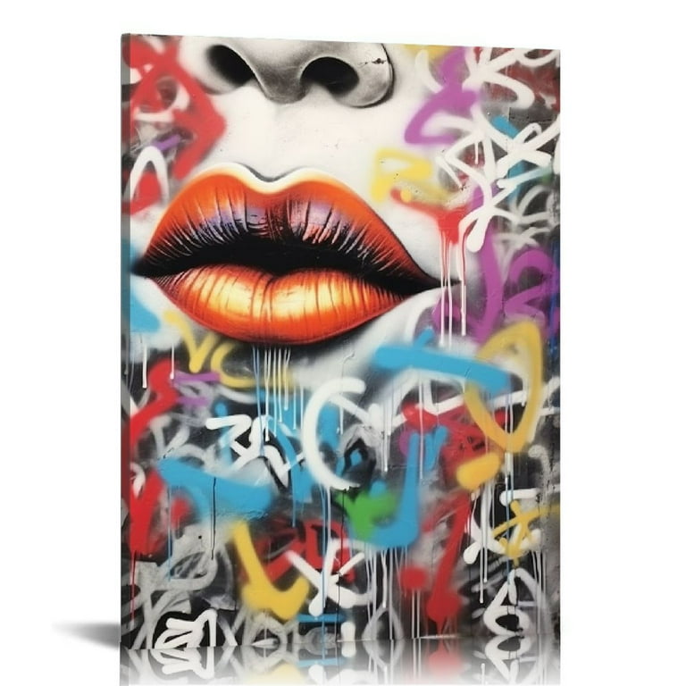 Hand Painted Pop Art Girl, Wall Decor, Pop Art Wall Art, Canvas Painting, Kiss, high quality Free Shipping, Gift for Him