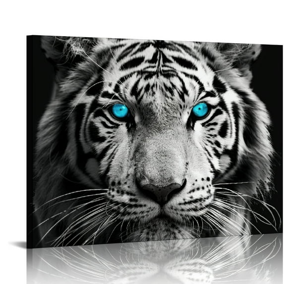 Nawypu LyeArtork Tiger with Green Eyes Wall Art Black and White Wildlife Tiger Portrait Canvas Prints Pictures Wall Decor Artwork for Modern Home Living Room Bedroom Office