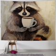 thumbnail image 1 of Nawypu Macro Watercolor Funny Raccoon Coffee Character Mammal Grey Amusing Big Classic Colored Tapestry Painting, 1 of 6
