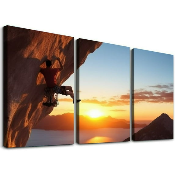 Nawypu Male Climber Rock Climbing Canvas Wall Art Poster Decorative Painting Bathroom Decor Living Room Canvas Wall Art 12''x16''X3 Panels