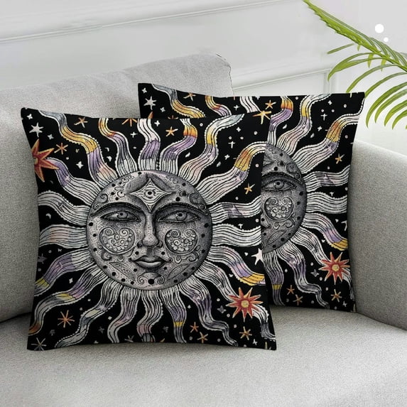 Jiayy Mandala Celestial Home Decor Pillowcase Vintage Boho Sun Moon Black White Chic Mystic Universe Starry Sky Decorative Throw Pillow Case Cushion Cover 2pcs