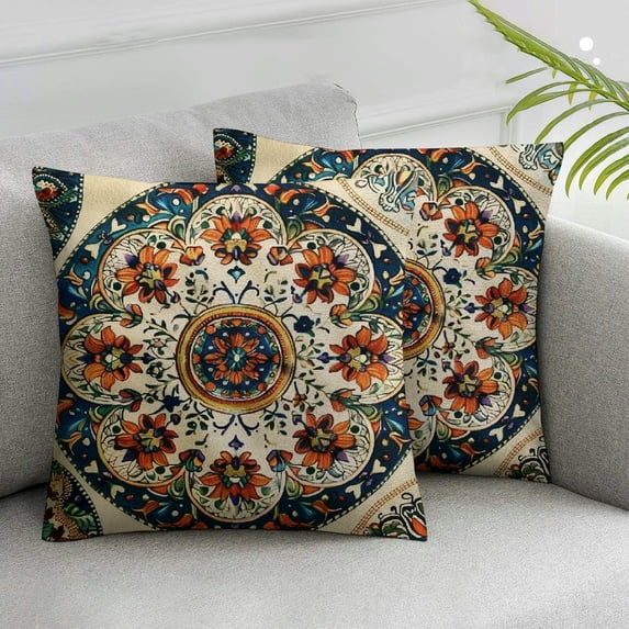 JEUXUS Mandala Throw Pillow Cover Paisley Pattern Floral Decorative Throw Pillow Case Square Home Couch Bed Pillowcases Set of 2