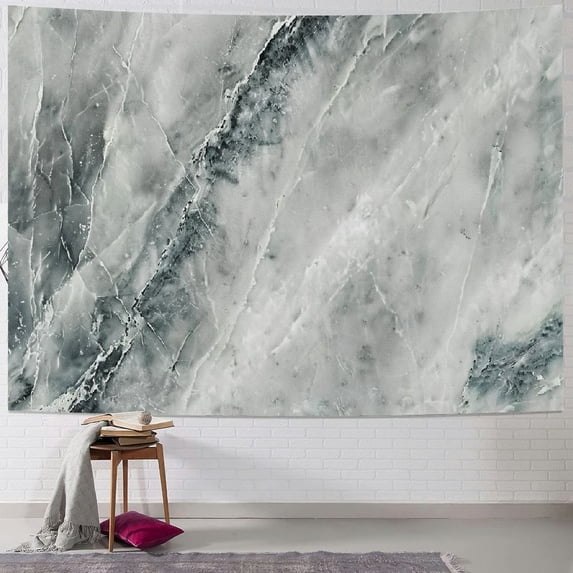 Nawypu  Marble Print Tapestry, Retro Marble Pattern Blurry Color Contrasts Formless and Abstract Wavy Display, Wall Hanging for Bedroom Living Room Dorm Decor, White Grey