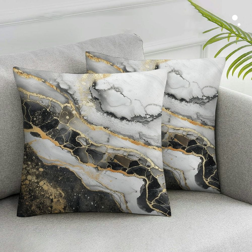 Nawypu Marble Texture Pillow Cover Black Gray Gold Foil Throw Pillow