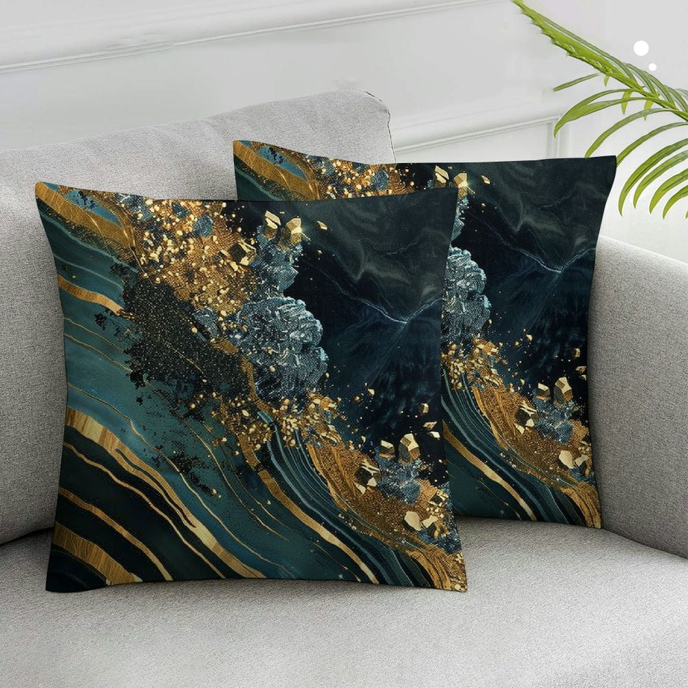 Nawypu Marble Texture Sofa Throw Pillow Covers Blue Gray and Gold ...