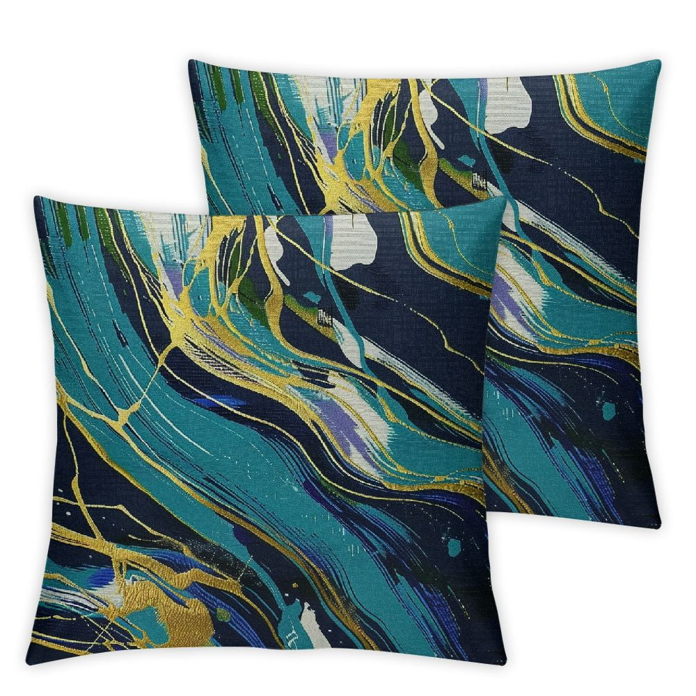 Nawypu Marble Texture Throw Pillow Cover,Yellow Blue Green Golden Fluid