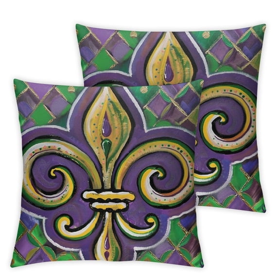 Nawypu  Mardi Gras Pillow Cover Buffalo Plaid Fleur De Lis Decor Holiday Farmhouse Pilow Case Decoration for Home Sofa Couch  2pc