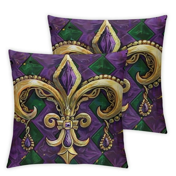 Nawypu Mardi Gras Pillow Cover Fleur De Lis Beads Decor Holiday Farmhouse Pilow Case Decoration for Home Sofa Couch 2pc