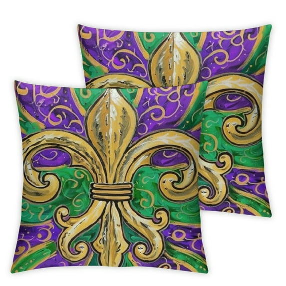 Nawypu Mardi Gras Pillow Covers for Beads Masquerade Mask Fleur De Lis Feather Happy Mardi Gras Decor Throw Pillows Decorative Cushion Cases Mardi Gras Decorations 2pc