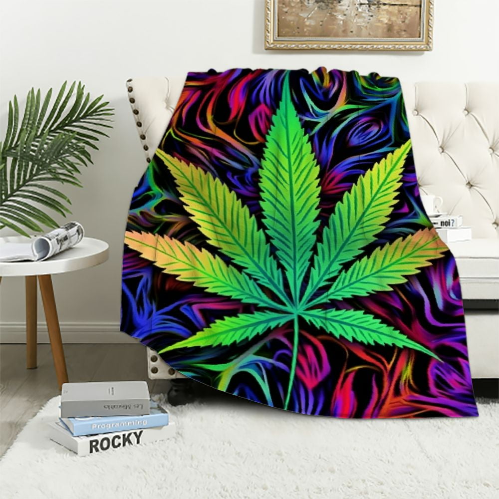 Nawypu Marijuana Leaf Throw Blanket for Bed Couch Sofa Men Cannabis