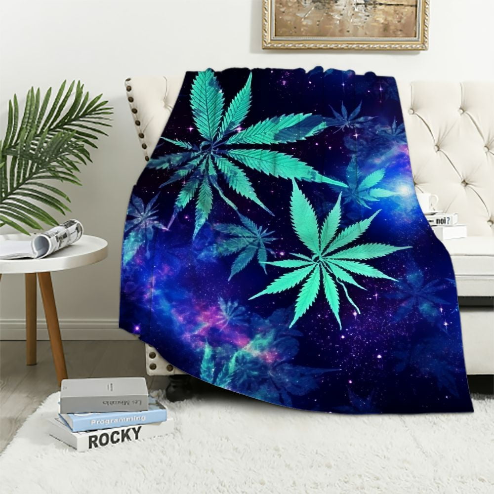 Nawypu Marijuana Weed Leaf Blanket Cannabis Leaves Flannel Blanket