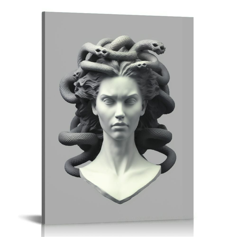Nawypu Medusa White Abstract Snake Head Statue Canvas Art Poster and