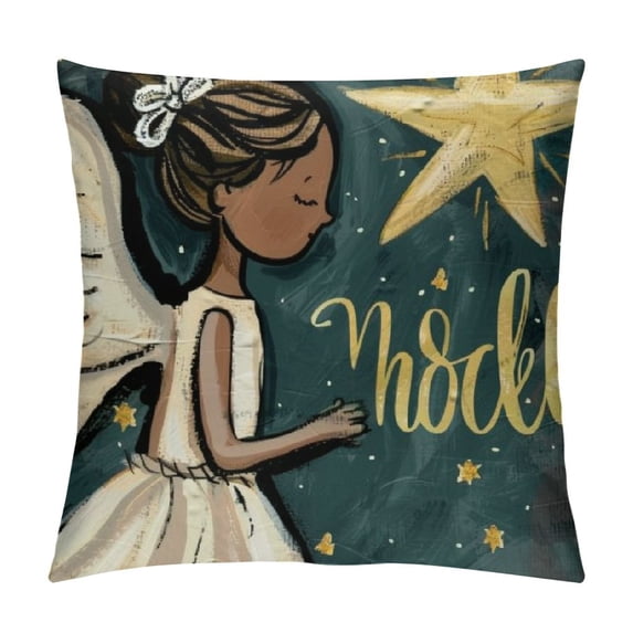 Nawypu Merry Christmas Black Girl Angel Decorative Throw Pillow Covers Religious Xmas African American Holly Jolly Porch Outdoor Home Decor, Noel Joy Winter Holiday Couch Cushion Case
