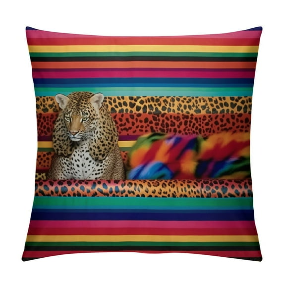 Nawypu Mexico Serape Leopard Print Pillow Cover Decorative Throw Pillow Covers, Soft Pillowcase Square Cushion Case for Couch Sofa Chair Bed Bedroom Car Living Room Home Decor
