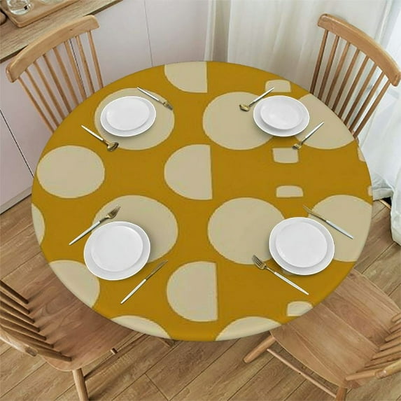 Nawypu Mid Century Modern Abstract Geometric Pattern Waterproof Table Cloth Cover Decorations Fabric Edged Table Cover for Kitchen Dining Room Picnic Party Decor Round