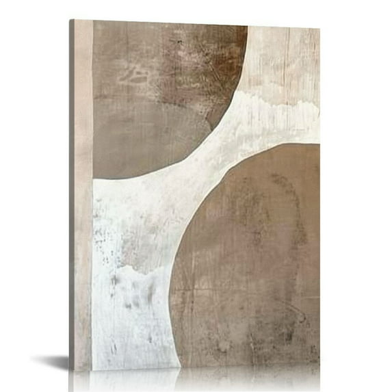 Nawypu Mid Century Modern Wall Art - Framed Canvas Beige Brown Tan Picture Abstract Geometric Painting Prints White Background Aesthetic Artwork Living Room Bedroom Home Decor