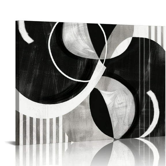 Nawypu Mid Century Modern Wall Art - Framed Canvas Grey White Black Picture Abstract Geometric Painting Prints Tan Background Aesthetic Artwork Living Room Bedroom Home Decor